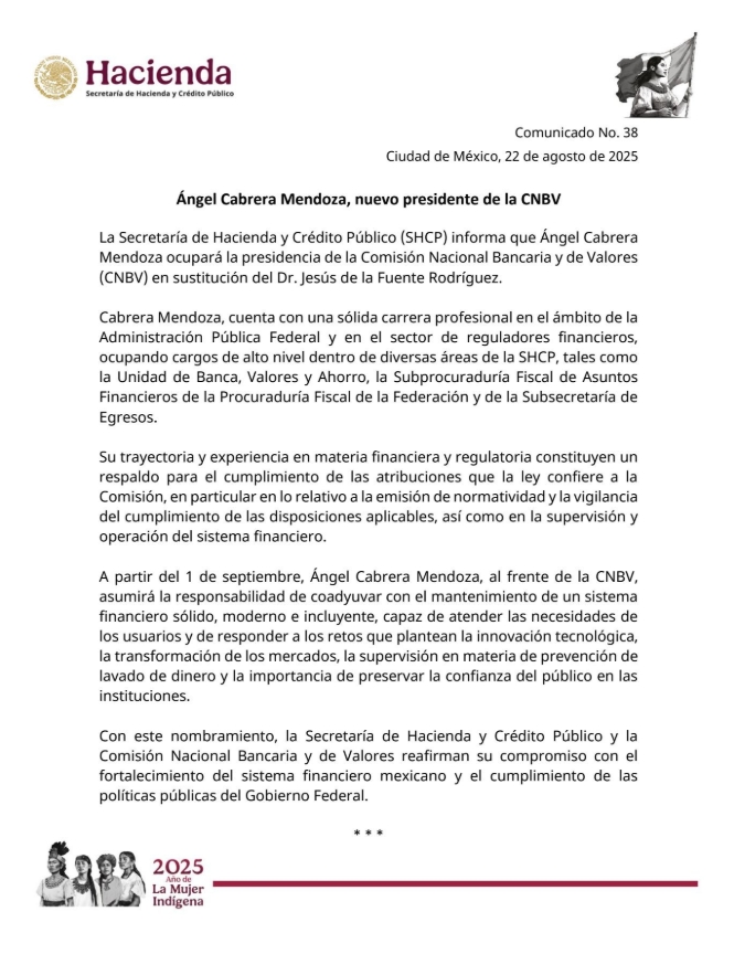 Comunicado SHCP CNBV